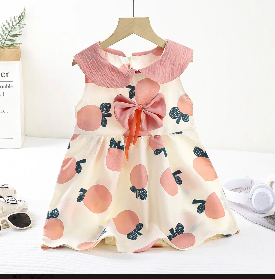 New Summer dress Clouds Cotton Dress Sleeveless Girl's Bow Cute Dress Breathable Comfortable 100cm