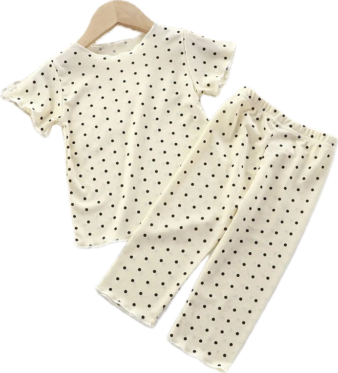 Style Polka Dot 2-Piece Set - Beige Kids Outfit 80cm
