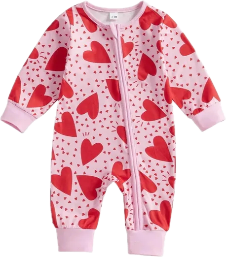 Heart-shaped Romper Baby Cotton Blend Pink and Red Baby Romper Spring and Summer Season 6 to 12 months