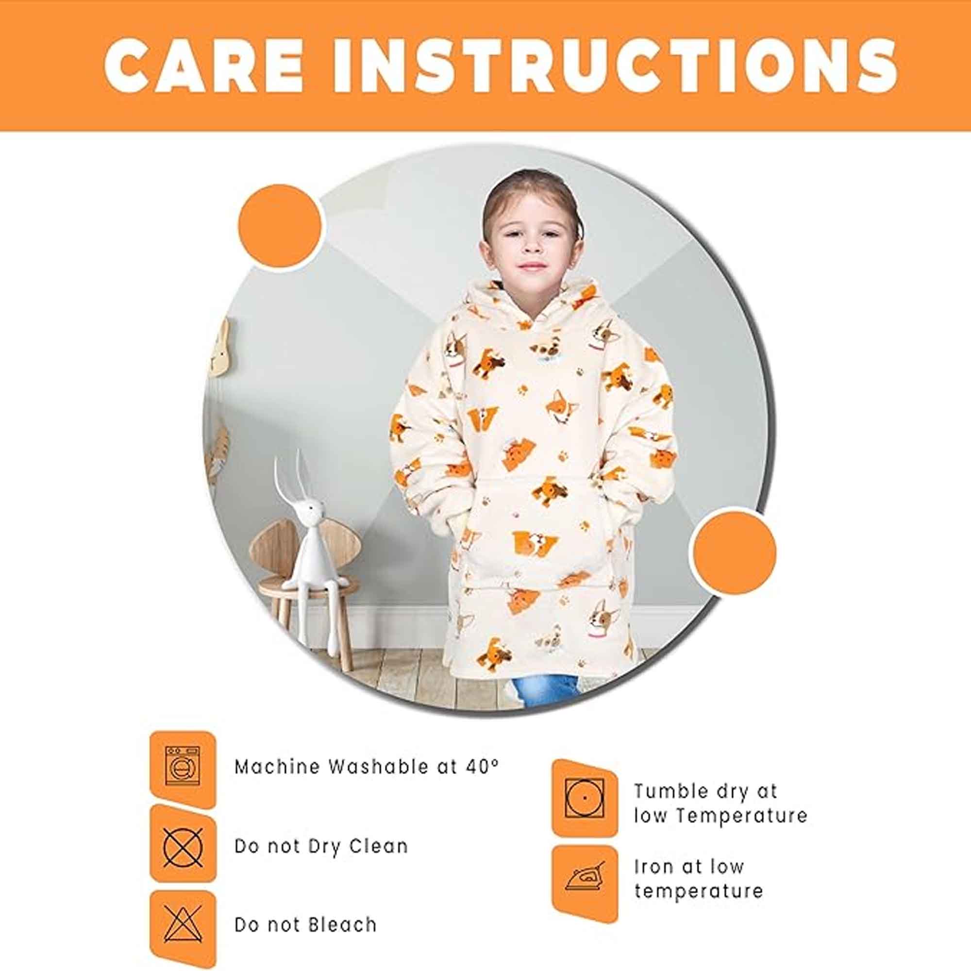 Daisy Dreamer Kids Oversized Hooded Blanket Sweatshirt Ultra Soft Sherpa Fur Flannel Fleece Ages 8-15 Fun Dog Print