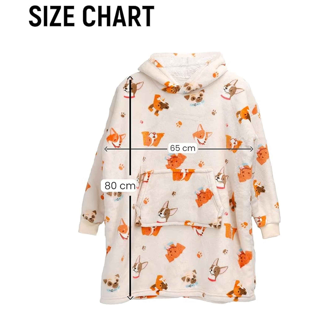 Daisy Dreamer Kids Oversized Hooded Blanket Sweatshirt Ultra Soft Sherpa Fur Flannel Fleece Ages 8-15 Fun Dog Print