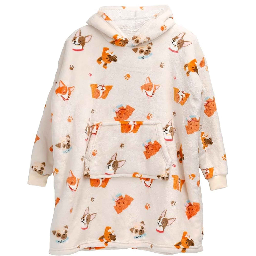 Daisy Dreamer Kids Oversized Hooded Blanket Sweatshirt Ultra Soft Sherpa Fur Flannel Fleece Ages 8-15 Fun Dog Print