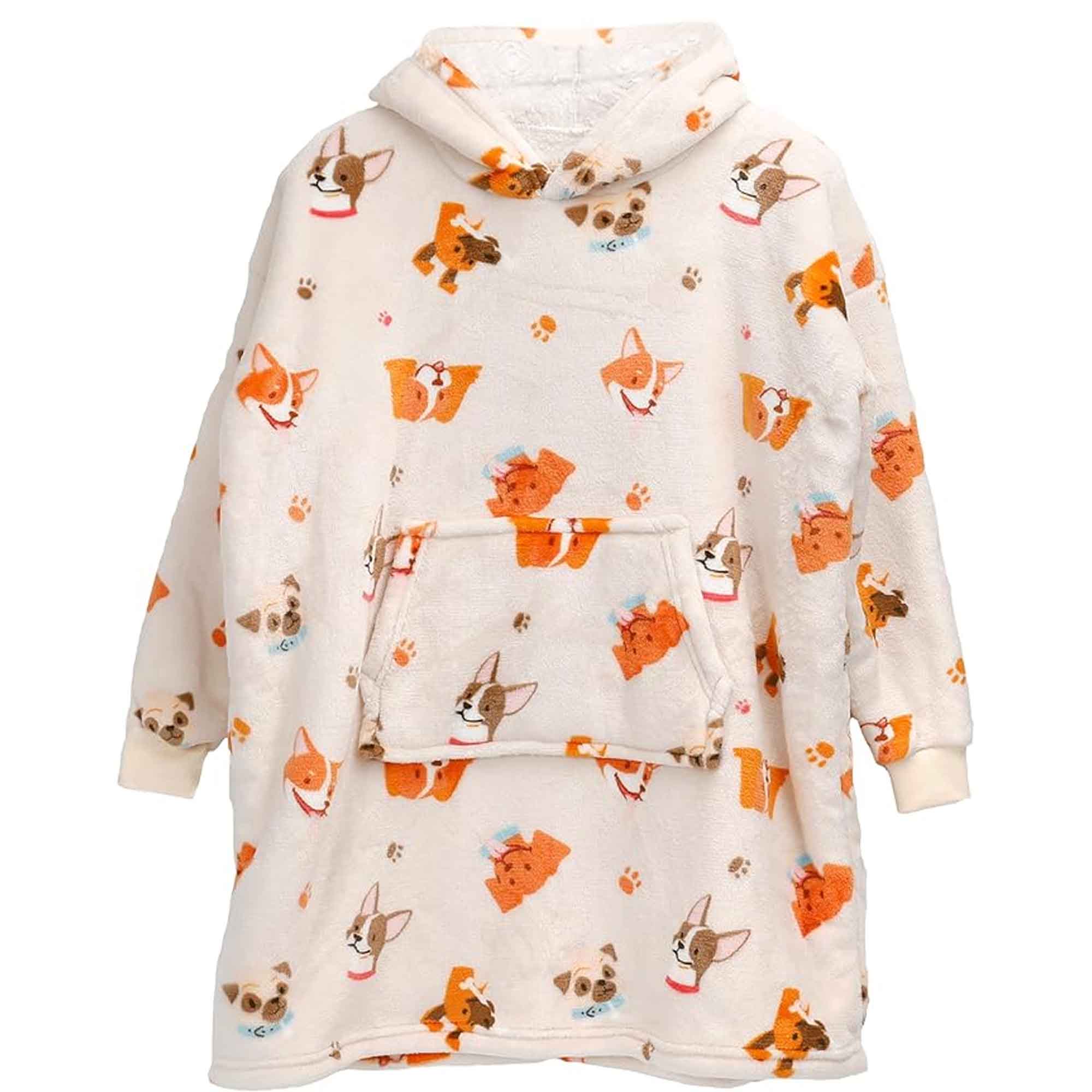 Daisy Dreamer Kids Oversized Hooded Blanket Sweatshirt Ultra Soft Sherpa Fur Flannel Fleece Ages 8-15 Fun Dog Print
