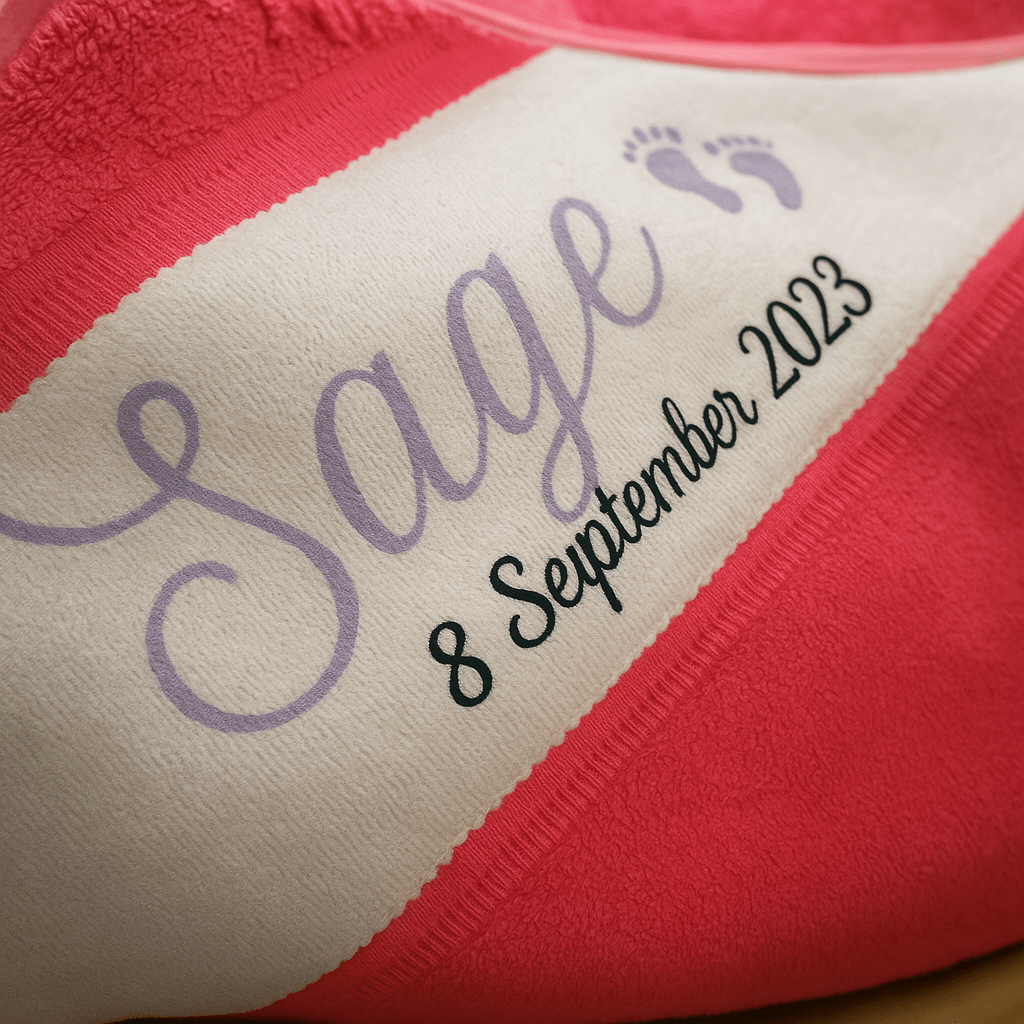 Personalised Baby Towel – Soft Cotton Hooded Infant Wrap 75x75cm | Custom Name & Date Gift