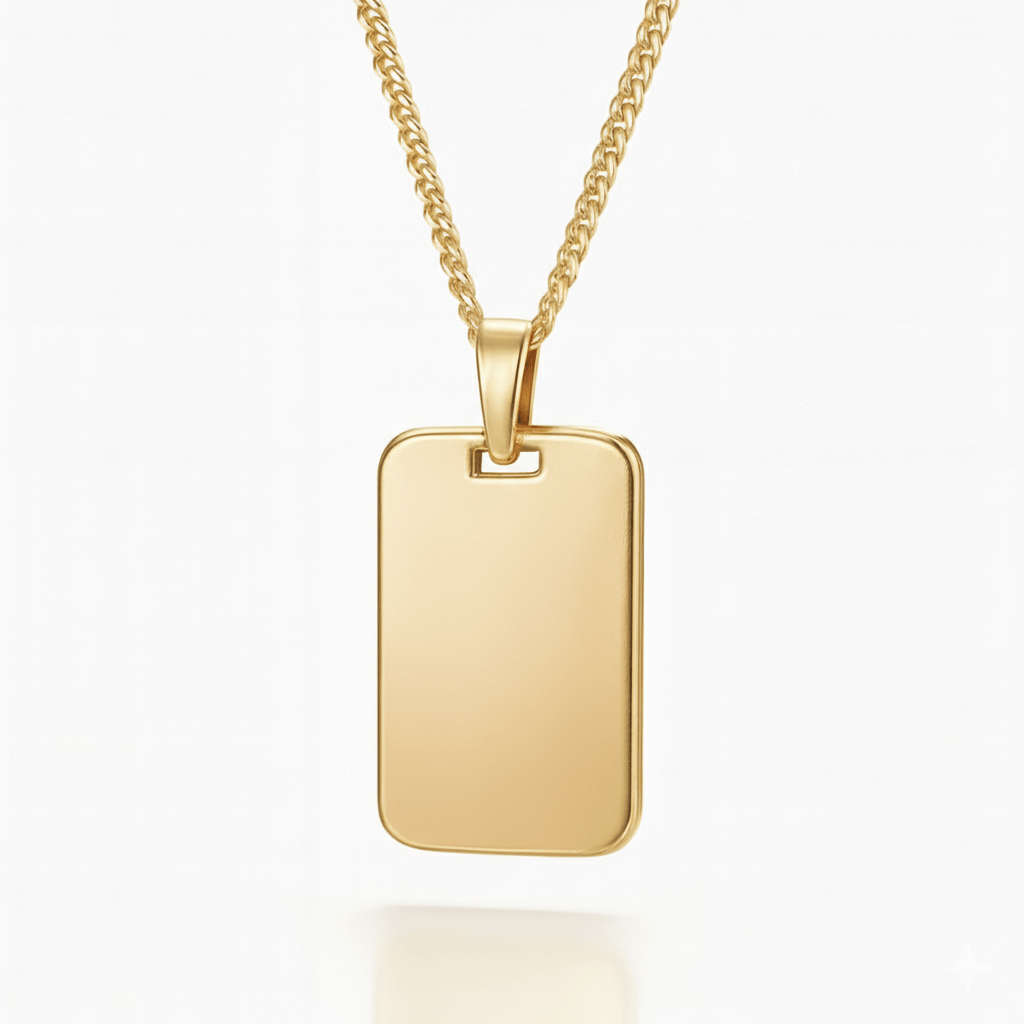 Personalised Mens' Tag Necklace – 18kt Plated Custom Photo & Text Engraved Dog Tag Pendant for Men