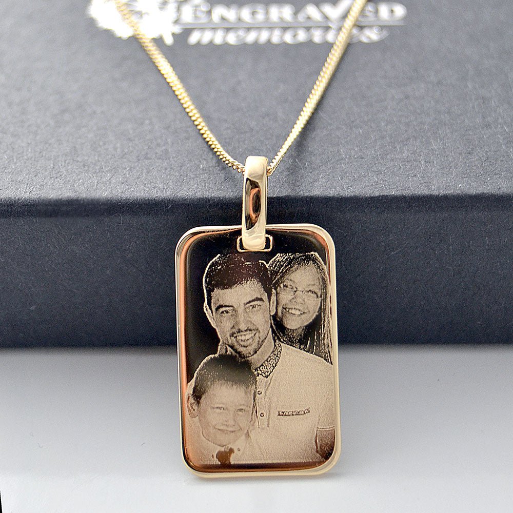 Personalised Mens' Tag Necklace – 18kt Plated Custom Photo & Text Engraved Dog Tag Pendant for Men