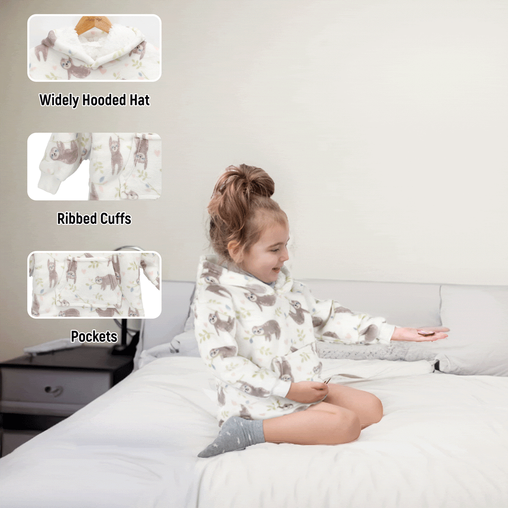 OLIVIA ROCCO Daisy Dreamer Kids Hoodie Blanket Safari Sloth Wearable Sweatshirt For Toddlers 0-4 Unisex With Kangaroo Pocket And Soft Fleece Lining