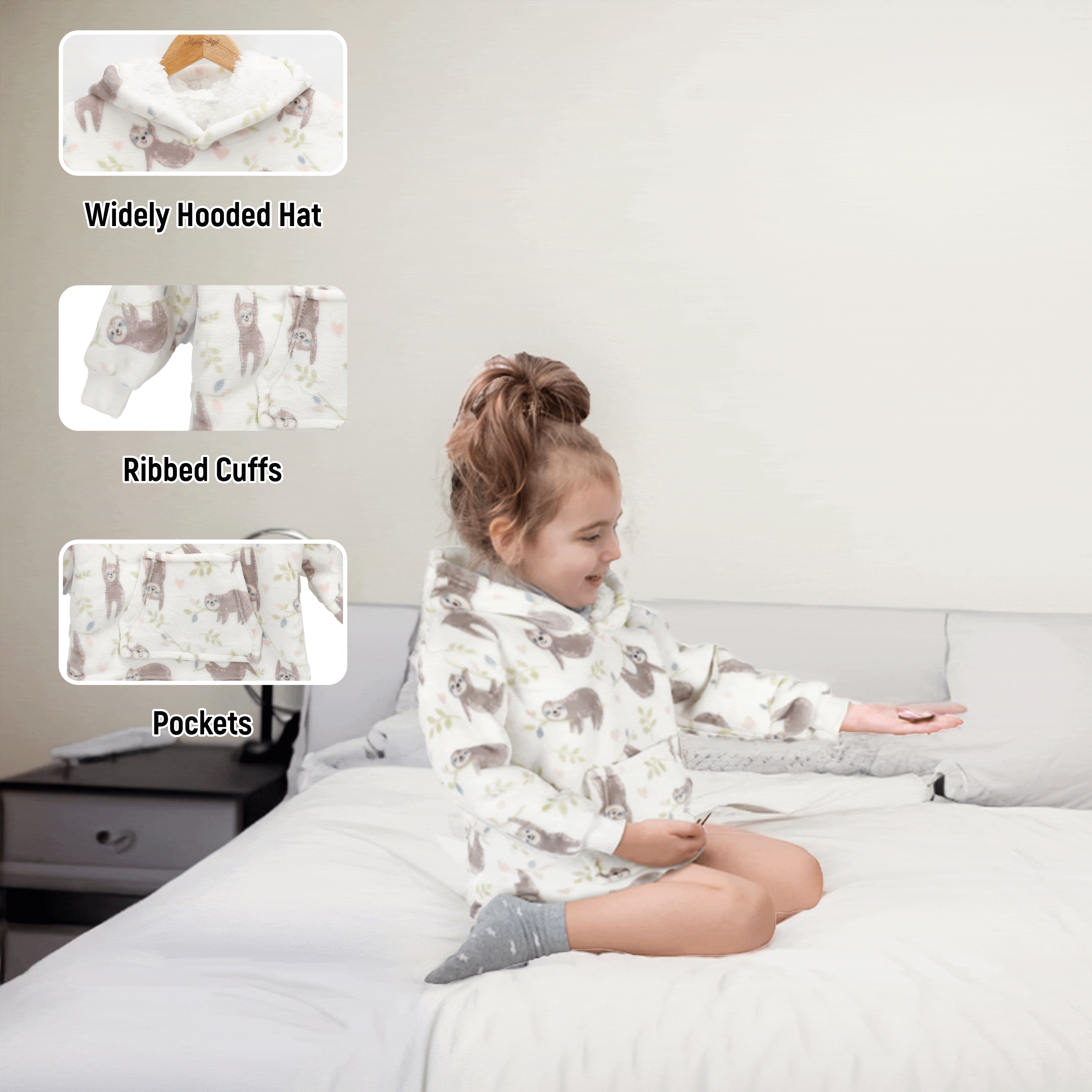 OLIVIA ROCCO Daisy Dreamer Kids Hoodie Blanket Safari Sloth Wearable Sweatshirt For Toddlers 0-4 Unisex With Kangaroo Pocket And Soft Fleece Lining