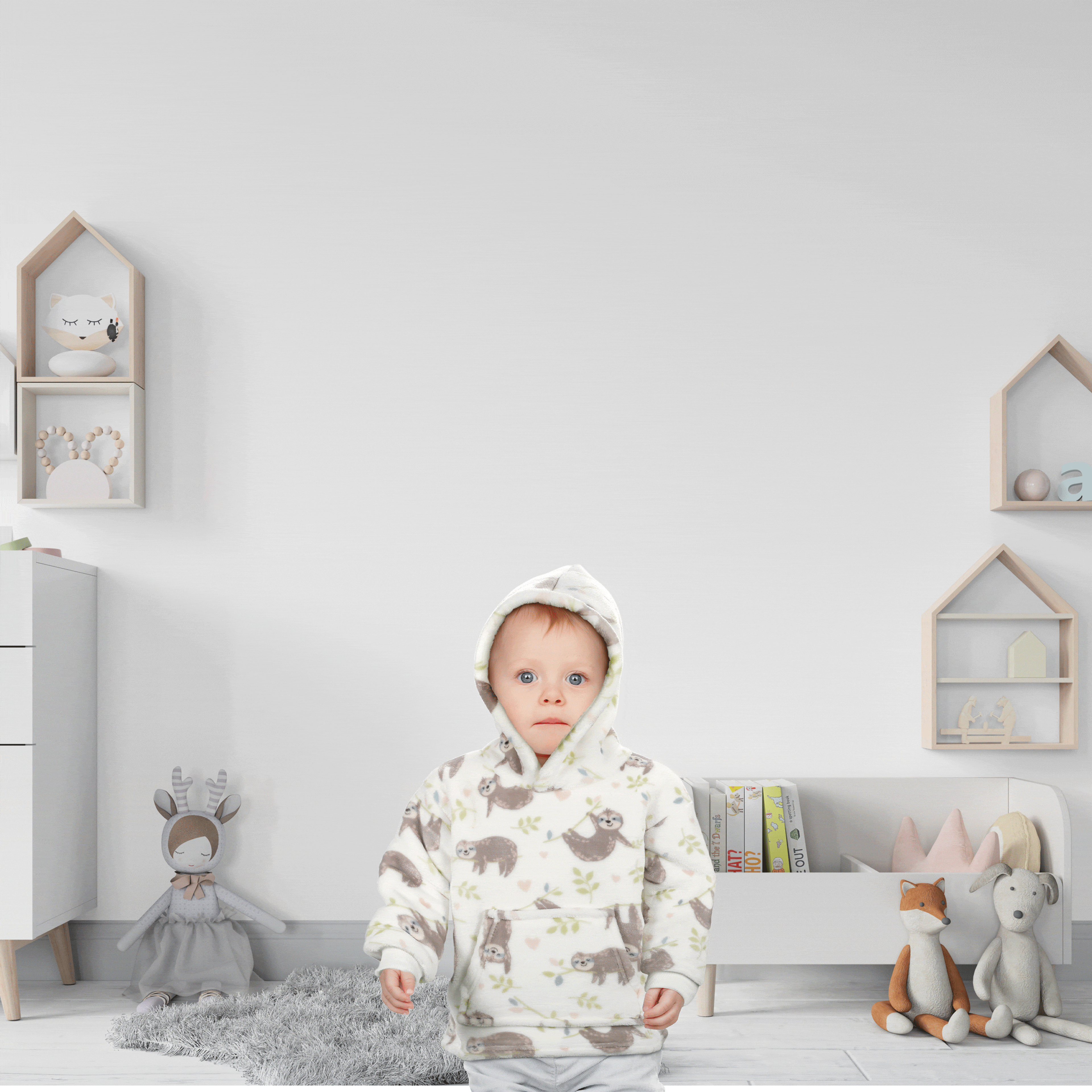 OLIVIA ROCCO Daisy Dreamer Kids Hoodie Blanket Safari Sloth Wearable Sweatshirt For Toddlers 0-4 Unisex With Kangaroo Pocket And Soft Fleece Lining