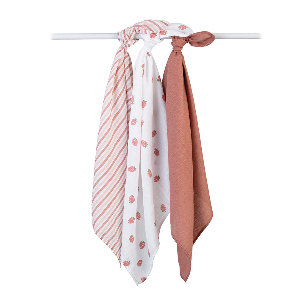 Lulujo - 3 Pack Mini Muslin Cloths - Strawberries